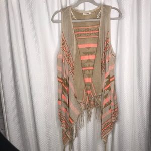 blu pepper Orange Aztec Sleeveless Cardigan Medium